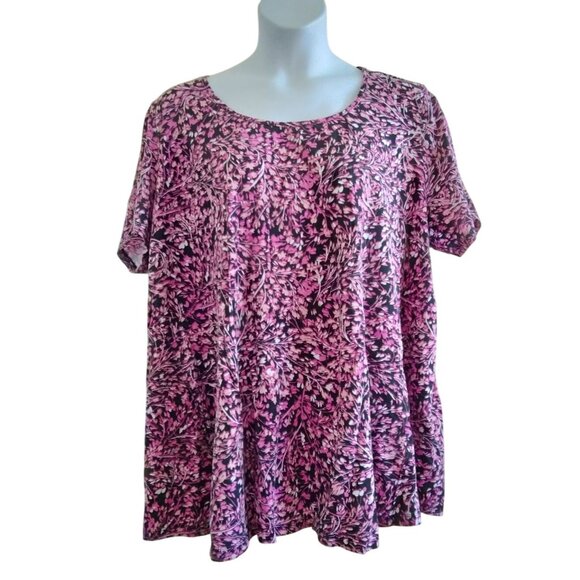 Roamans Plus Size 3X Swing Tunic Top Pink Black Floral Casual Womens - Picture 2 of 8